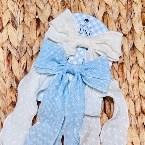 Cute White and Blue Ribbon Hair Bows - Picture 3 of 4